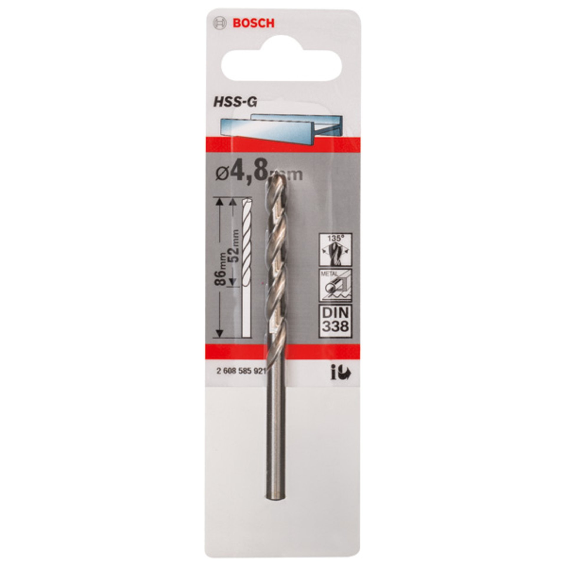 Metallbohrer HSS-G, DIN 338, 4,8 x 52 x 86 mm, 10er-Pack