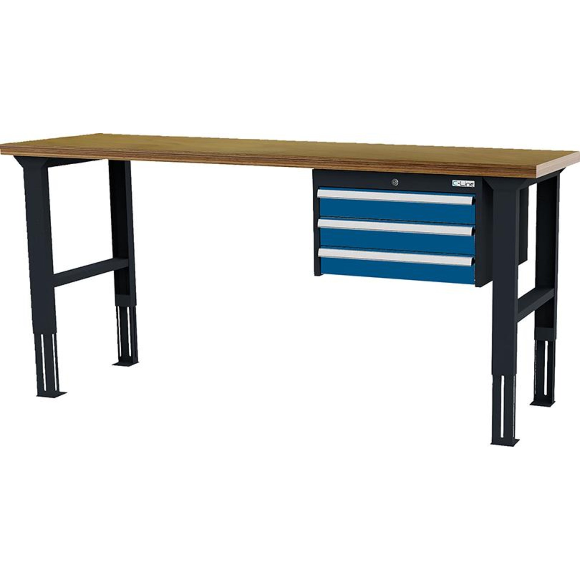 Arbeitstisch höhenvers. mit 3 Schubladen B2000xT600xH760-1060 mm RAL 7016/5010 Buche MP