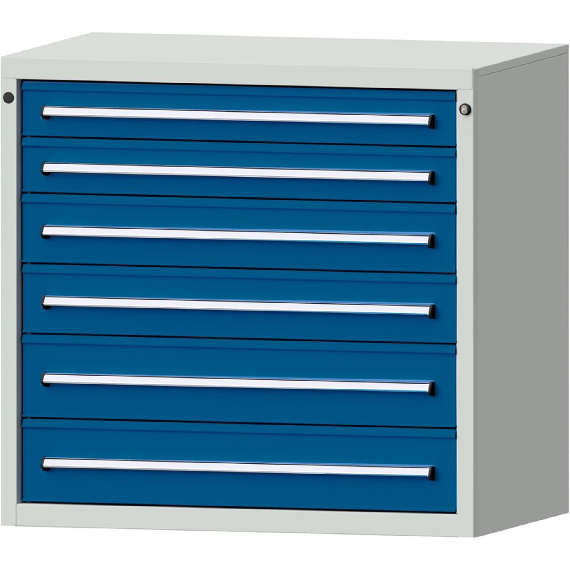 Format Schubladenschrank B1060xT700xH1000mm RAL7035/5010 6 Schubladen 75kg