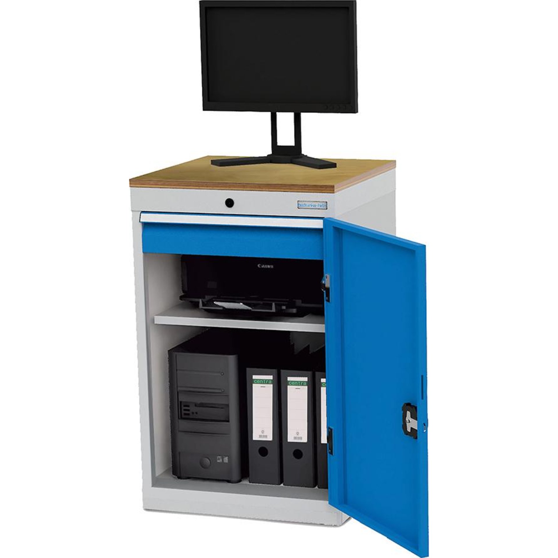 Computerschrank Office stationär 1 Tür 1 Schub. Tasturauszug, Buche MP B530xT500xH850mm