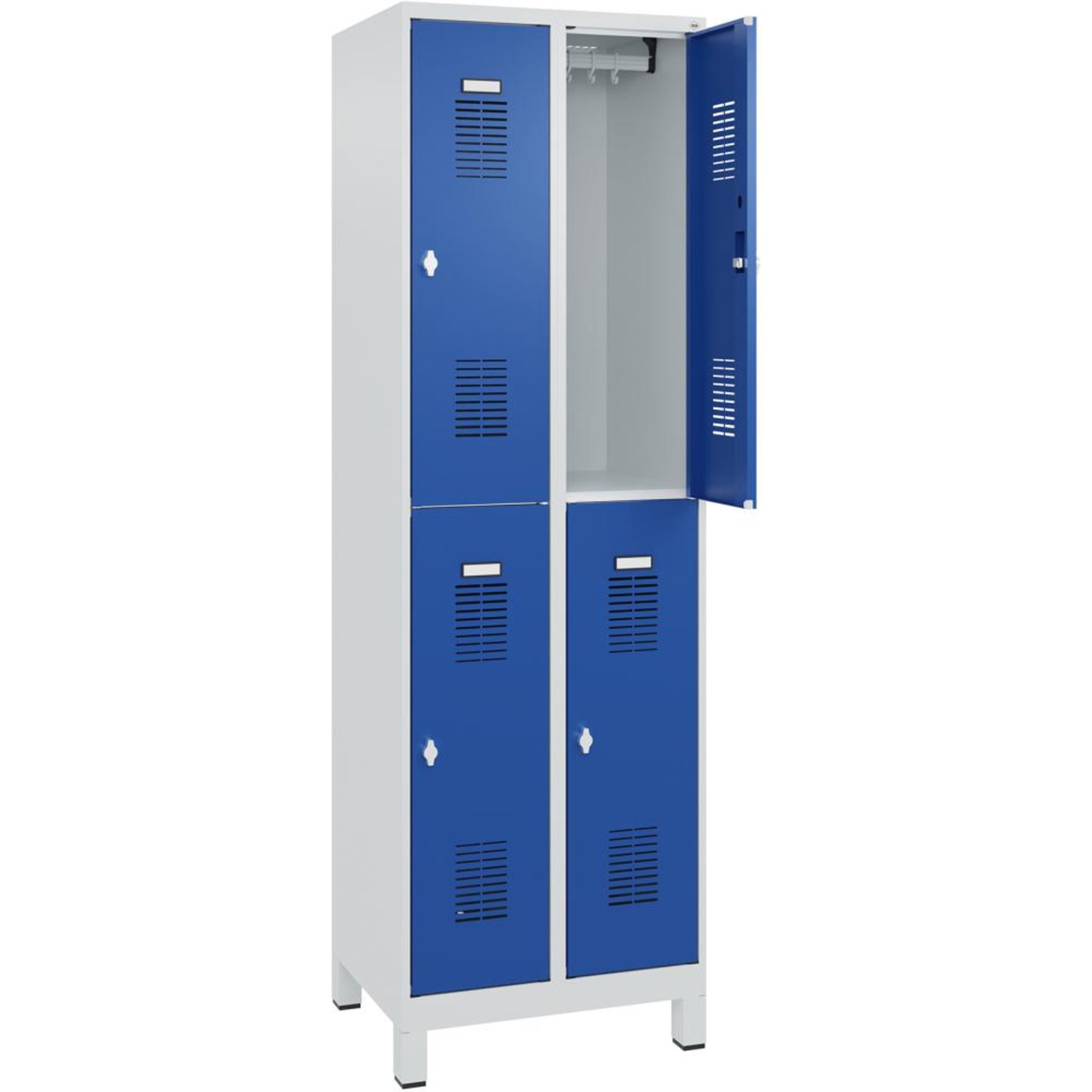 FORMAT Garderobenschrank B600xT500xH1950 mm RAL7035/5010, 2x2 Abteileu. Füße (Selbstmontage)