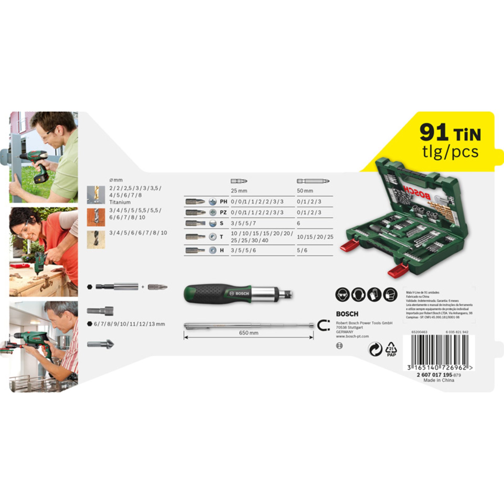 V-Line TiN-Bohrer- und Bit-Set, 91-teilig, Ratschen-Schraubendreher, Magnetstab