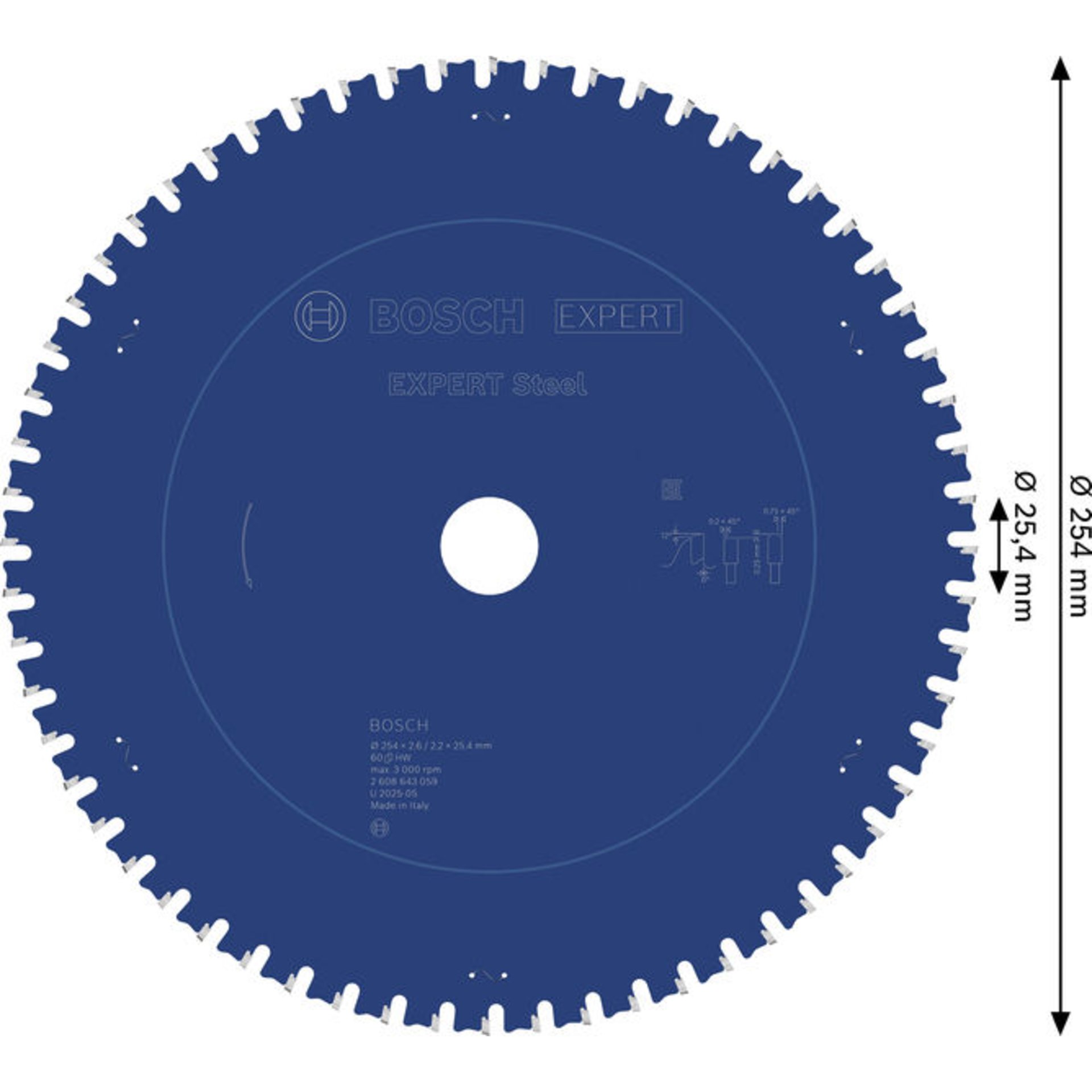 EXPERT Steel Kreissägeblatt, 254 x 2,6/2,2 x 25,4 mm, Z60
