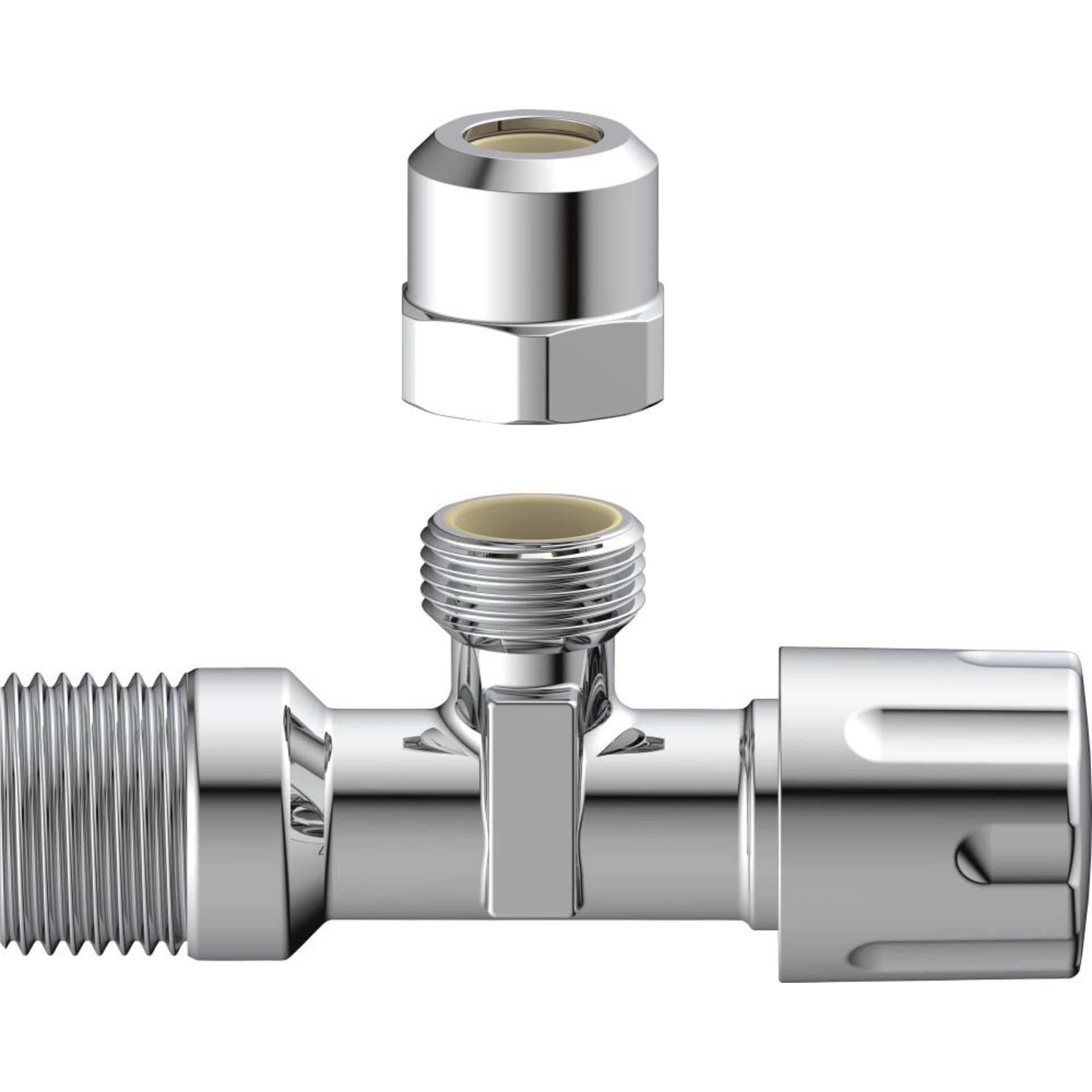 Eckventil, 3/8"AG x 3/8"AG x 10 mmQ, mit Schubrosette