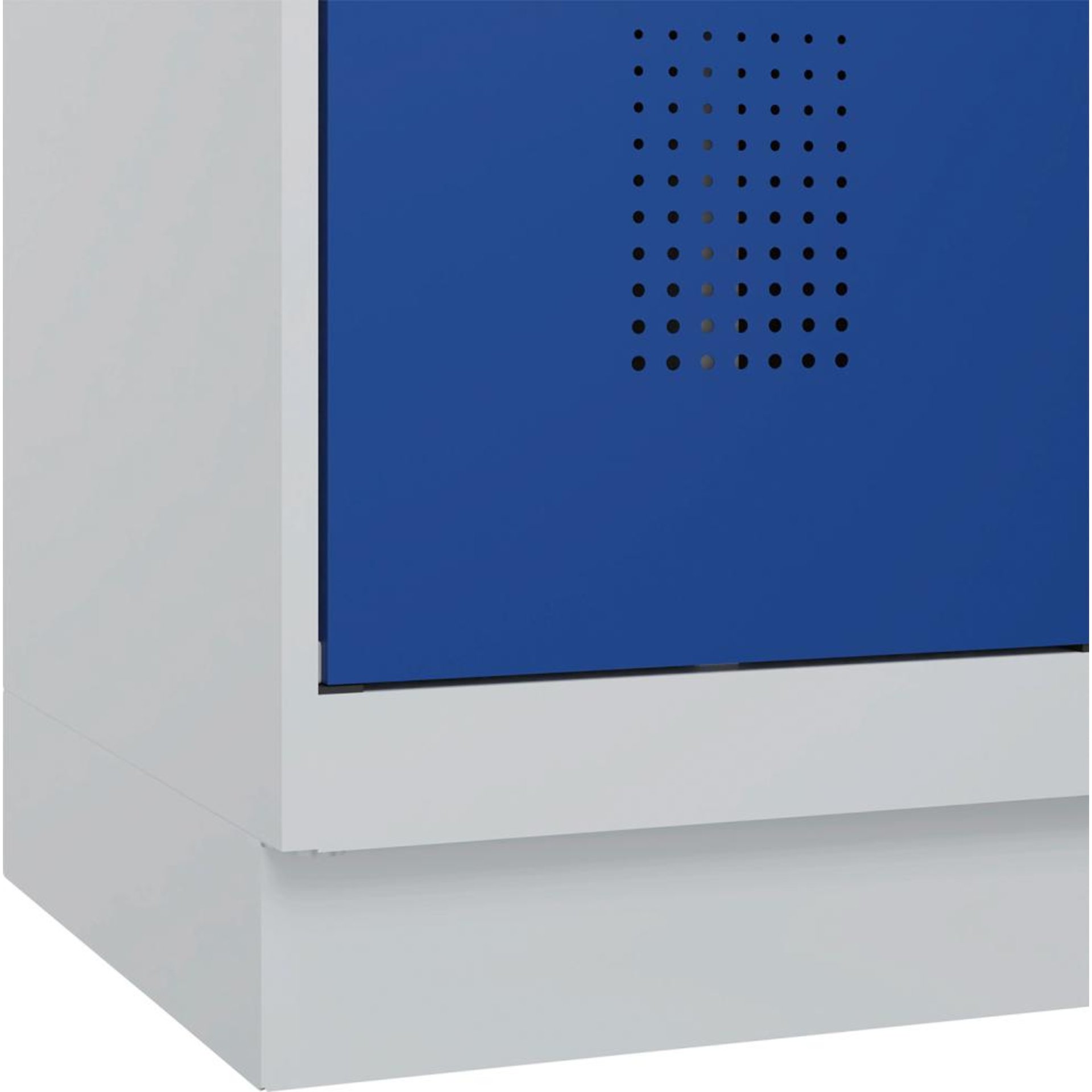 Garderobenschrank EVOLO mit 100 mm hohem Sockel RAL 7035/5010, 1 Abteil B400xT500xH1950mm