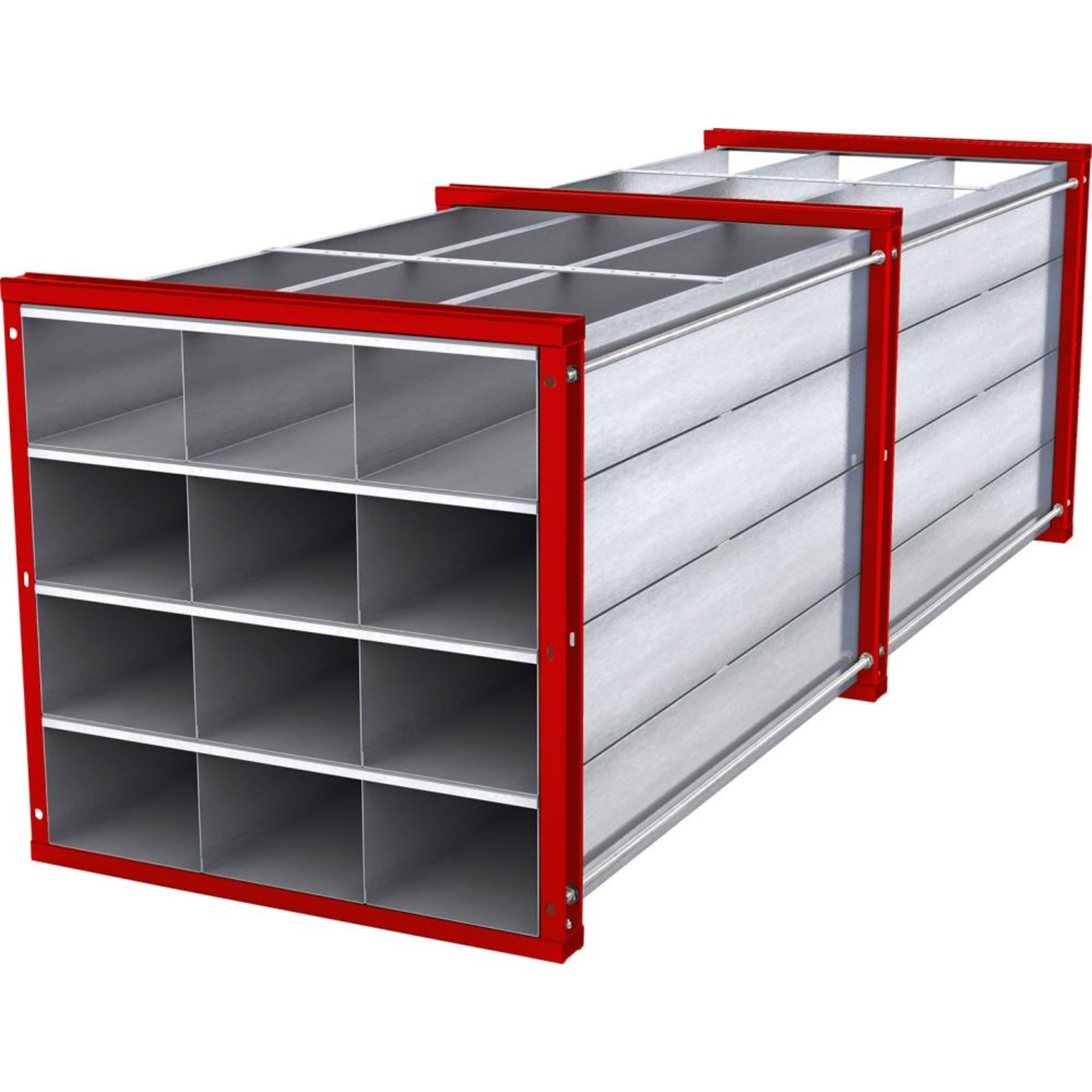 Wabenregal 3000 mm RAL 3000 inkl. 12 Wannen Waben BxH 304x208 mm B1000xT3000xH1000mm