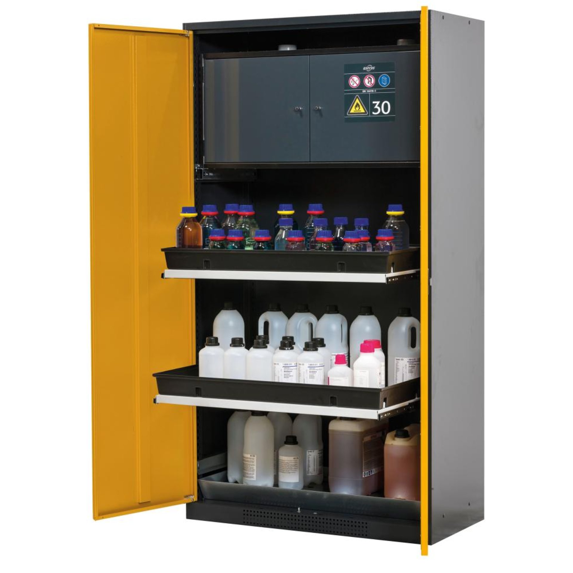 Chemikalienschrank, mit Tablarauszüge und Sicherheitsbox
