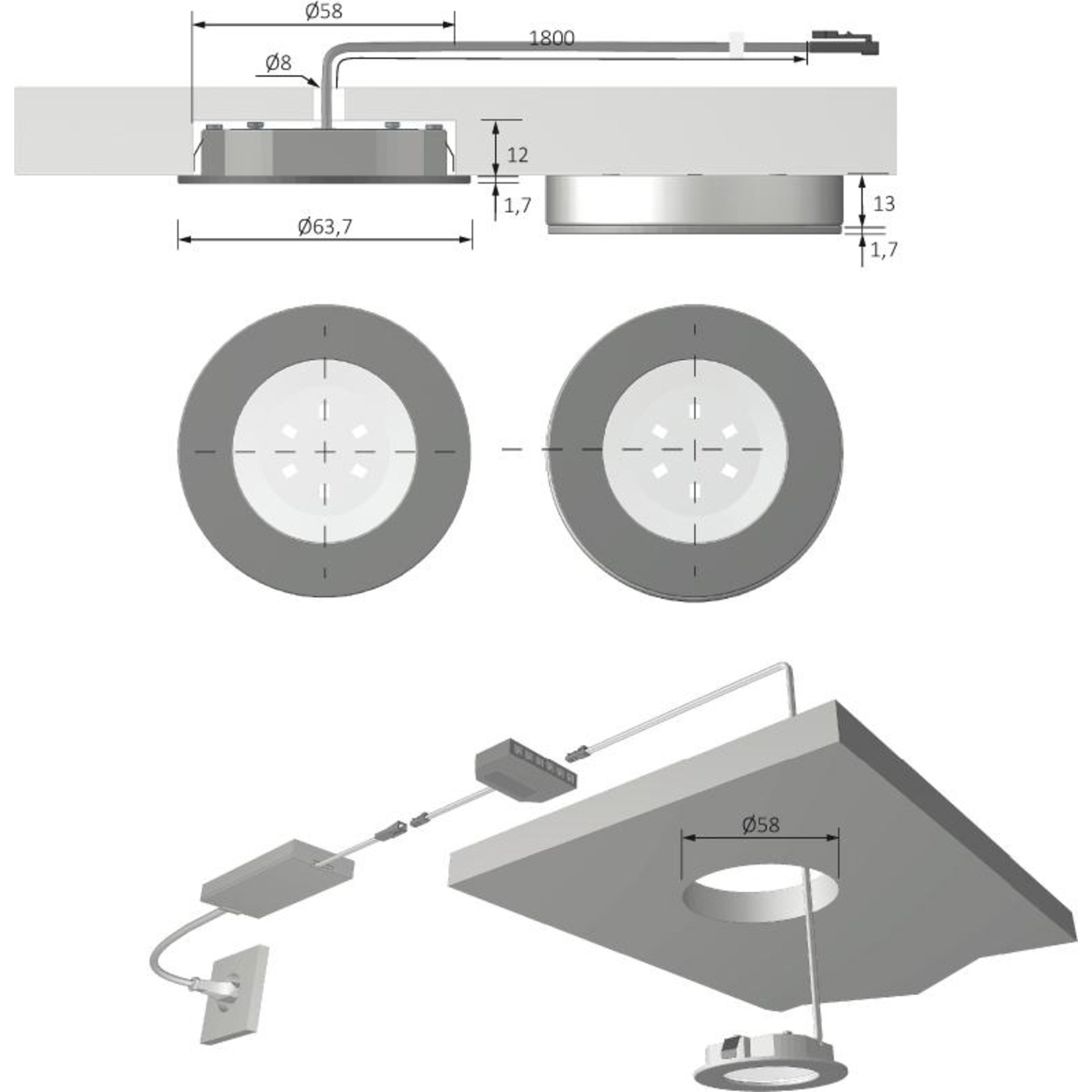 LED Eco Spot EDS Op. ww 12VDC, 1.5W, 1.8m LTG, M1