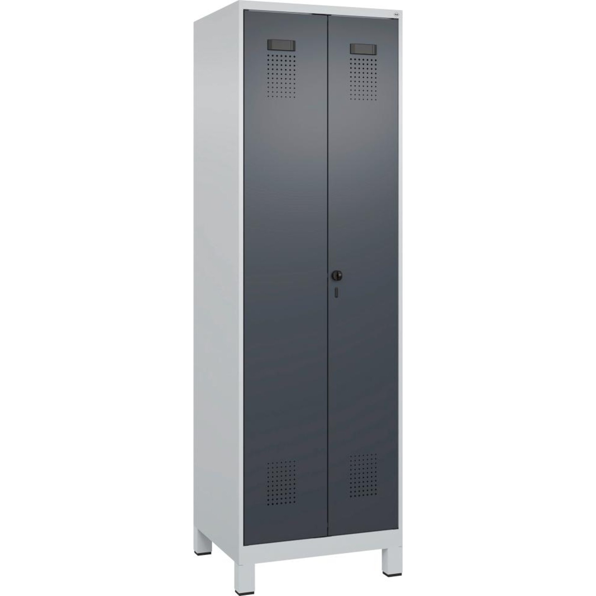 S/W-Gard.-Schrank EVOLO mit 100 mm hohen Füßen RAL 7035/7016, 2 Abteile B600xT500xH1950mm