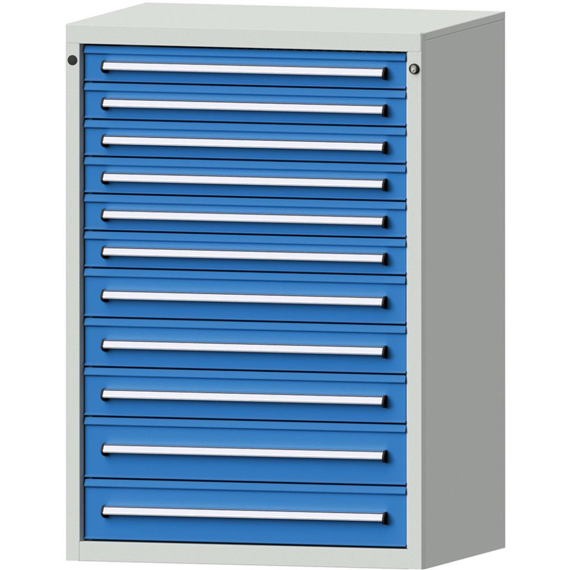 Format Schubladenschrank B910xT700xH1300mm RAL7035/5012 11 Schubladen 75kg