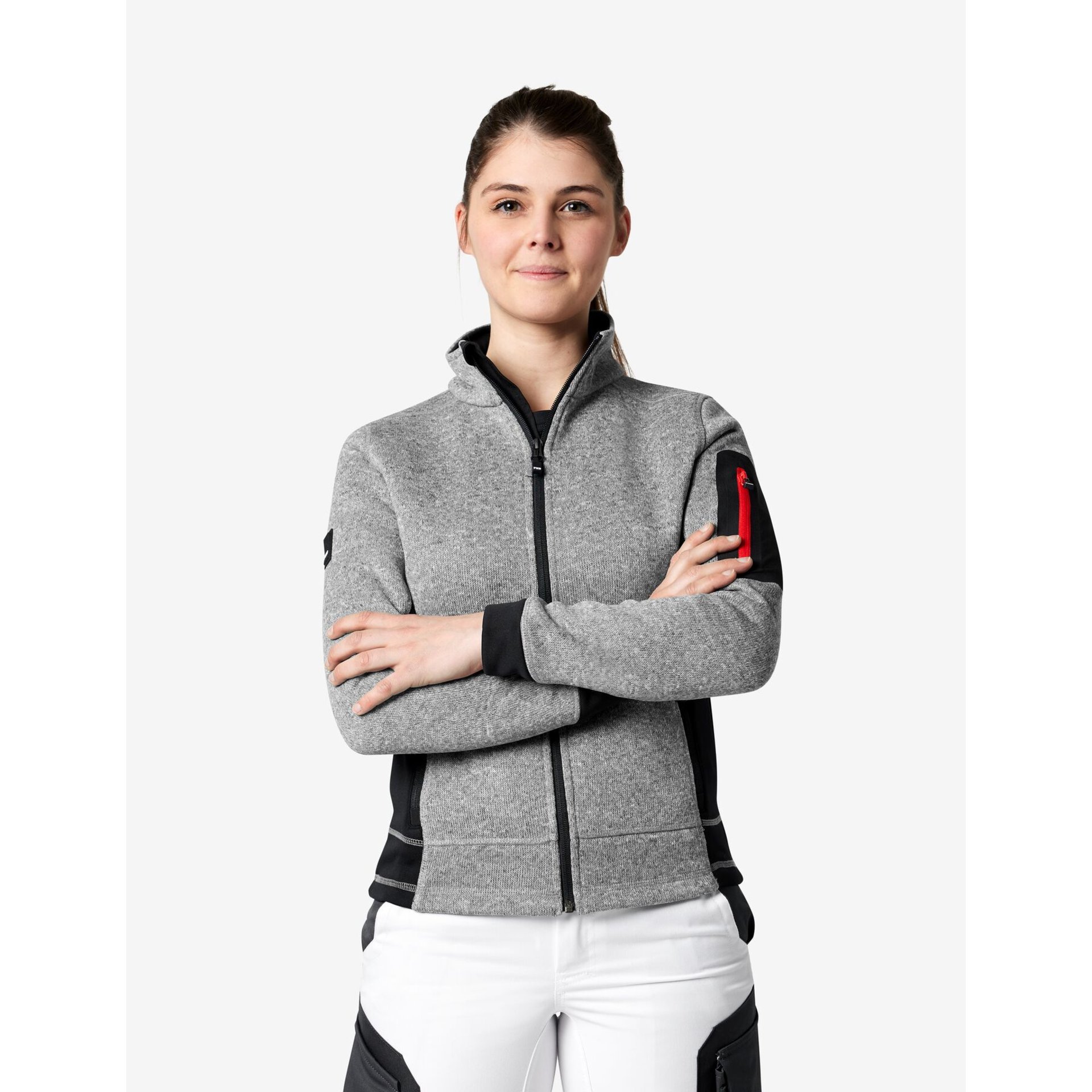 MARIEKE Strick-Fleece-Jacke Damen grau-schwarz XL