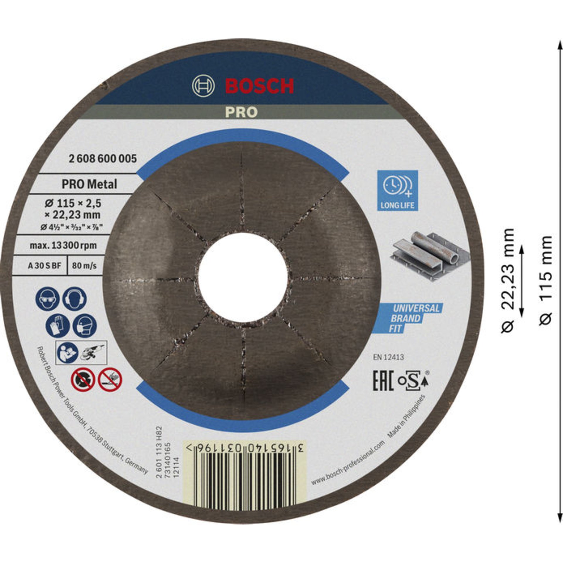 PRO Metal Trennscheibe, 115 x 2,5 x 22,23 mm, gekröpft, oSa