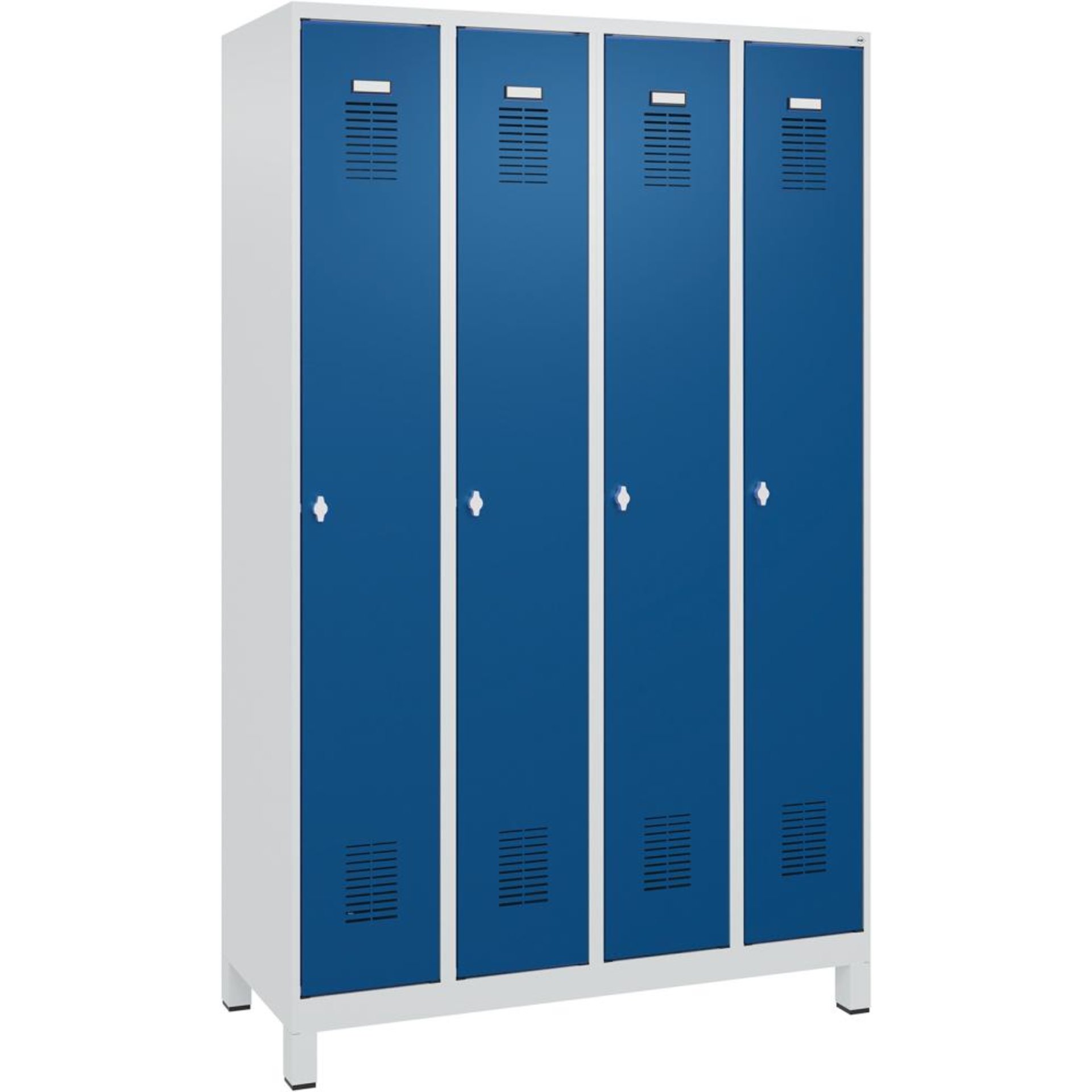 FORMAT Garderobenschrank B1200xT500xH1950 mm RAL 7035/5010, 4 Abteile u. Füße (Selbstmontage)