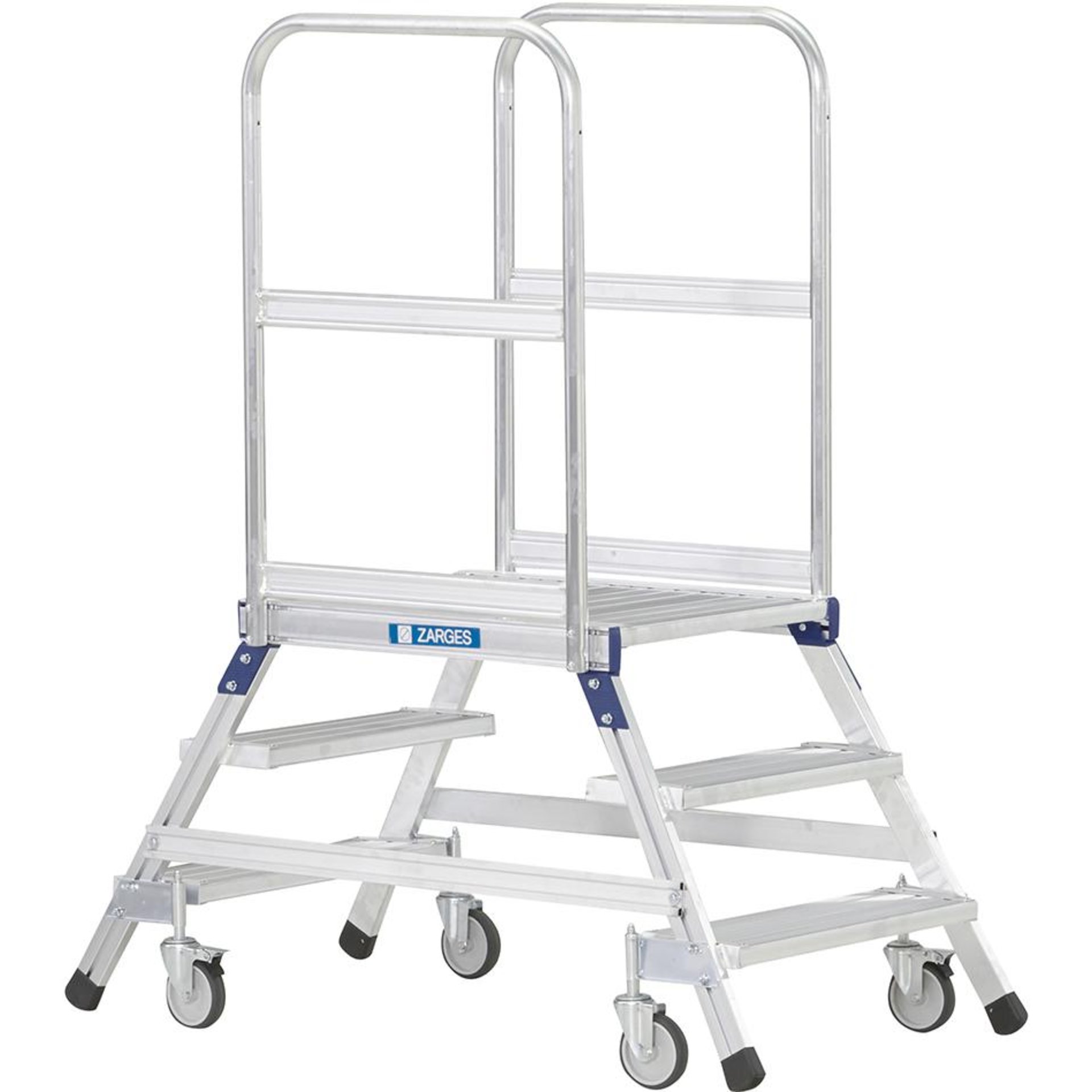 Podesttreppe, fahrbar, beidseitig begehbar, Leichtmetall-Stufen