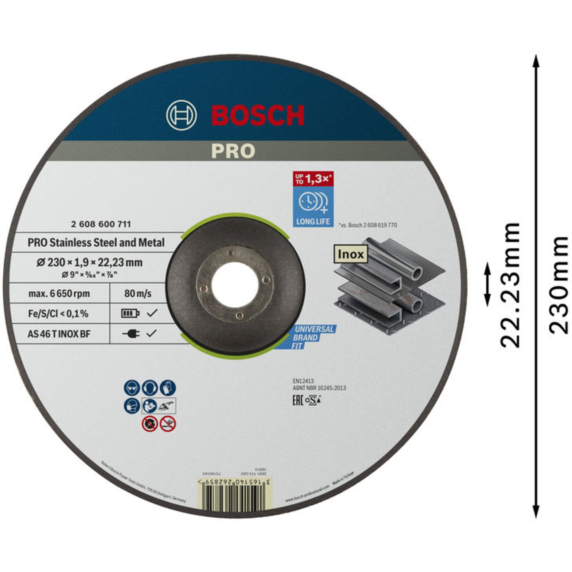 PRO Stainless Steel and Metal Trennscheibe, 230 x 1.9 x 22.23 mm, gekröpft, oSa