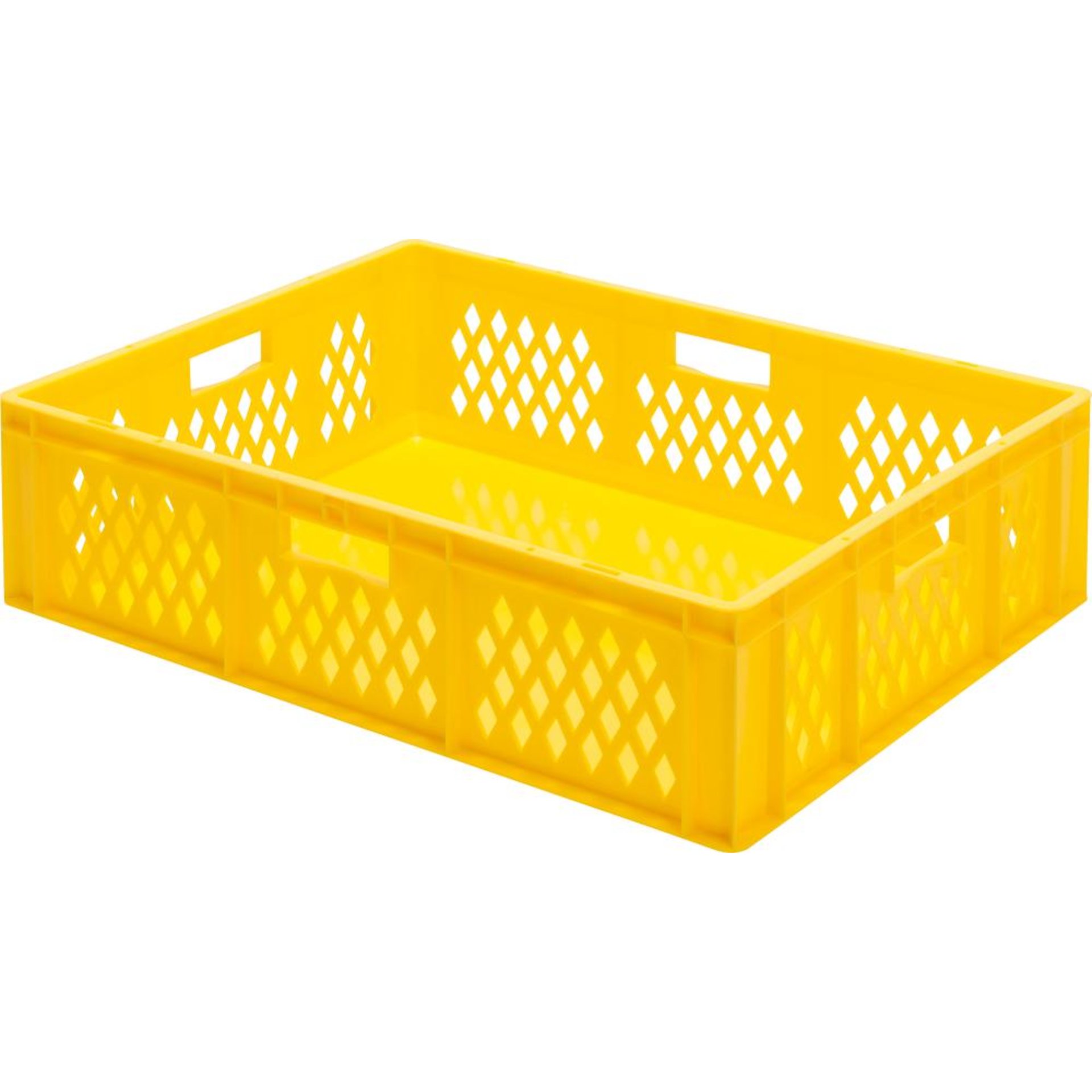 Transport-Stapelkasten B800xT600xH210 mm gelb, Wände durchbrochen mit Griffloch LA-KA-PE