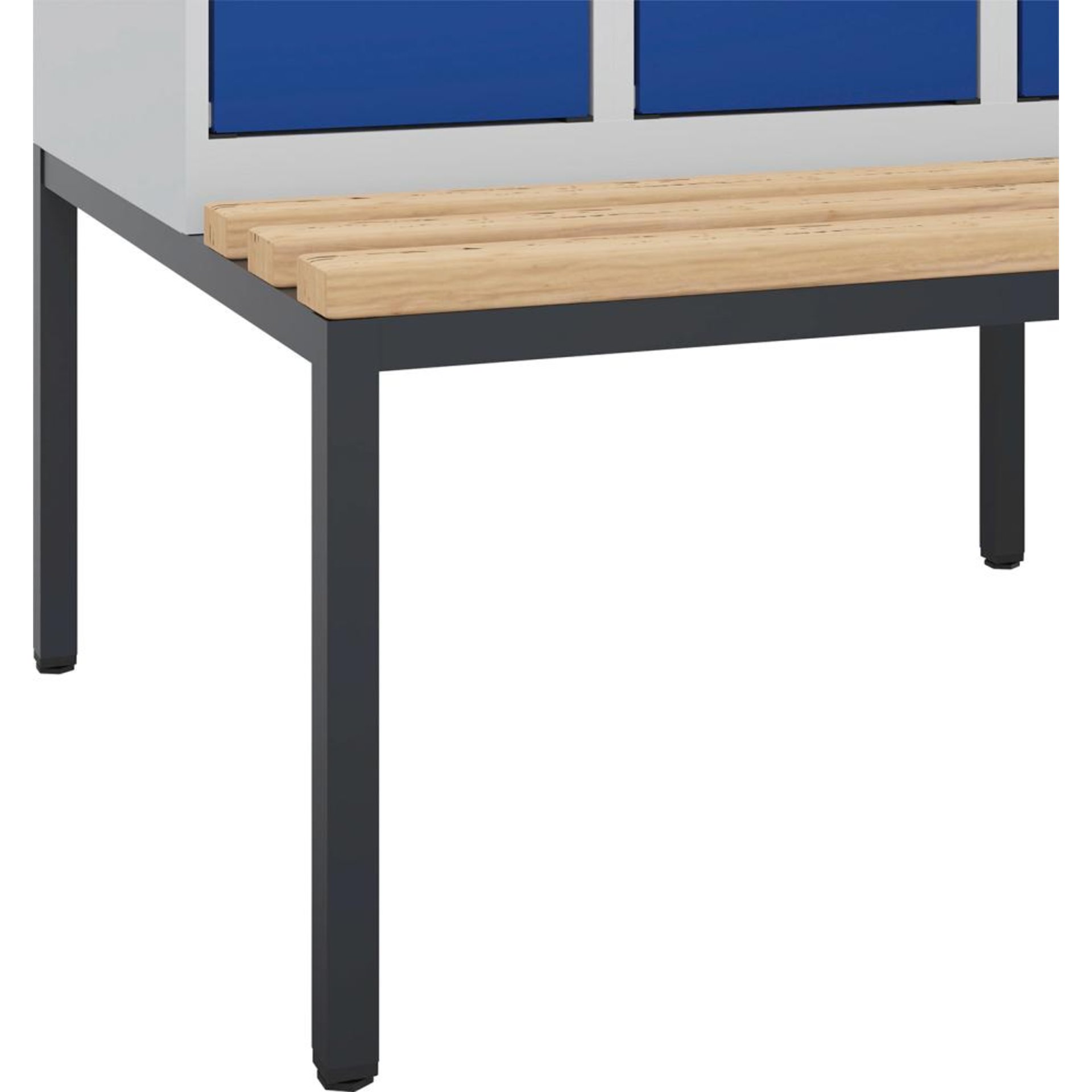Doppelst. Schrank EVOLO mit untergeb. Sitzbank RAL7035/5010, 1x2Abteile B300xT500xH2120mm