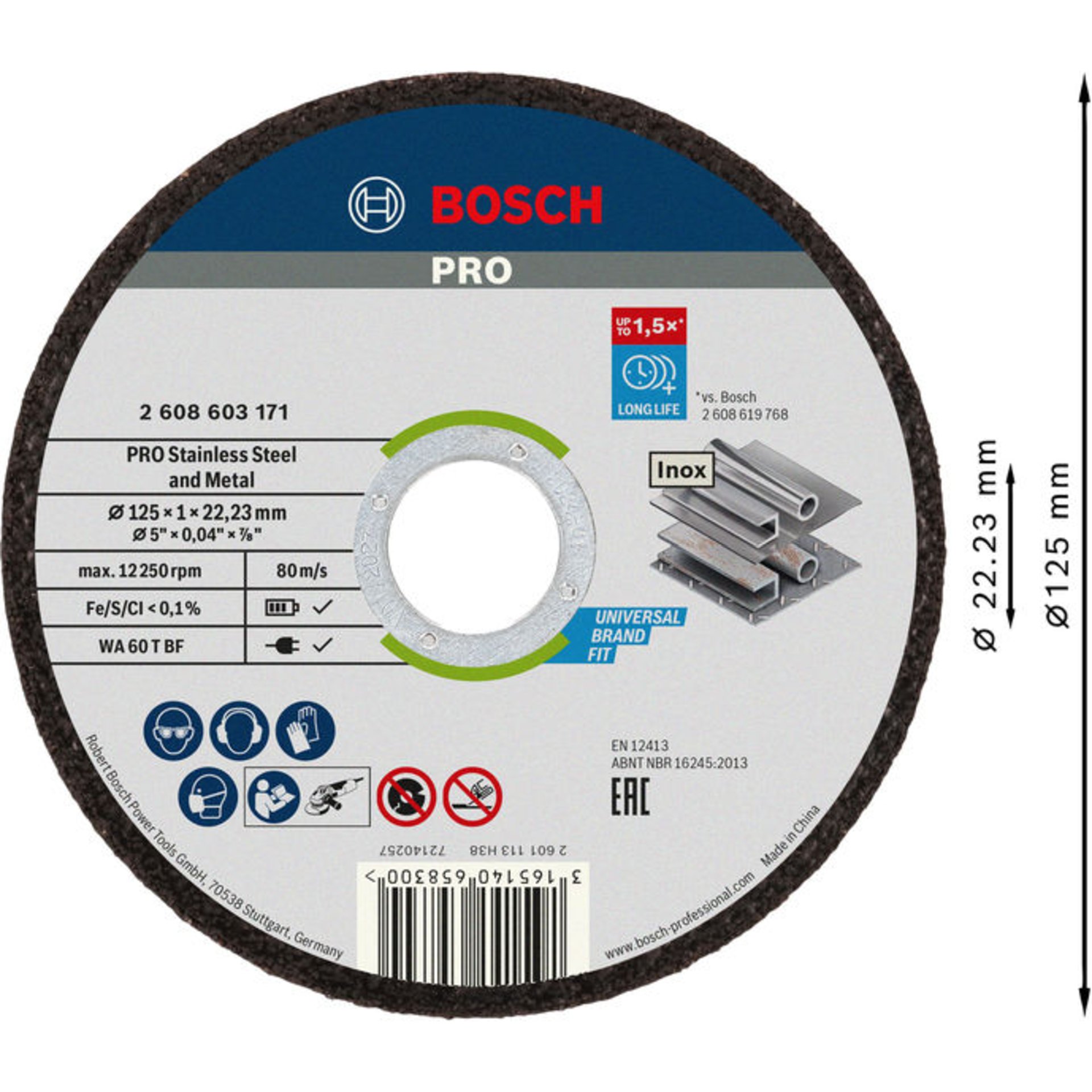 PRO Stainless Steel and Metal Trennscheibe, 125 x 1 x 22.23 mm, gerade, 10-tlg.
