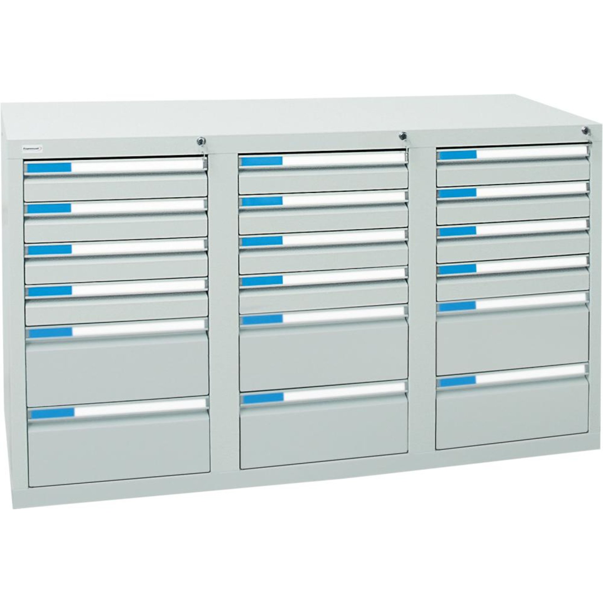 Format Schubladenschrank B500xT1500xH900mm RAL 7035/7035 18 Schubladen 75kg