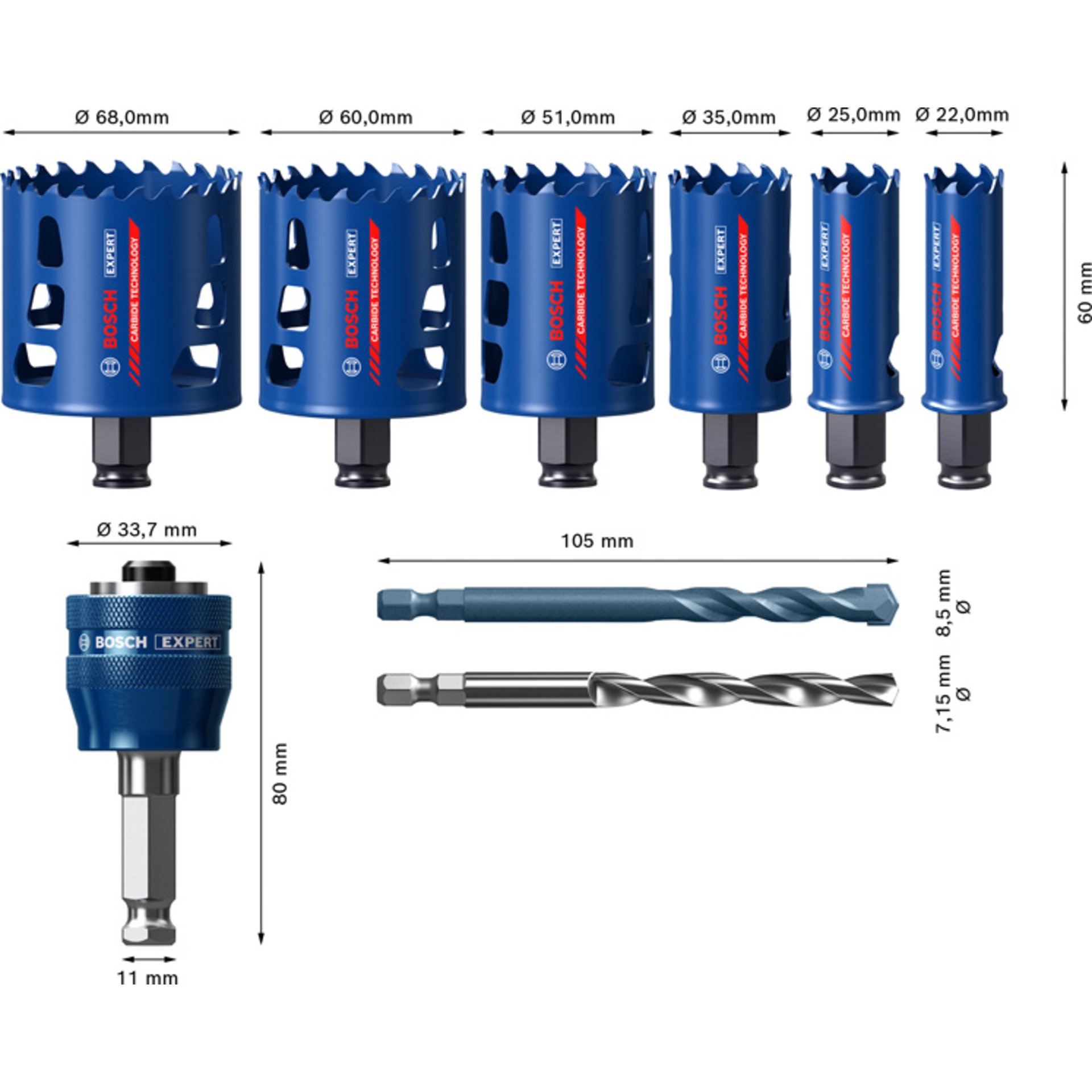 EXPERT Multi Material Lochsägen-Set 22/25/35/51/60/68 mm, 9-tlg