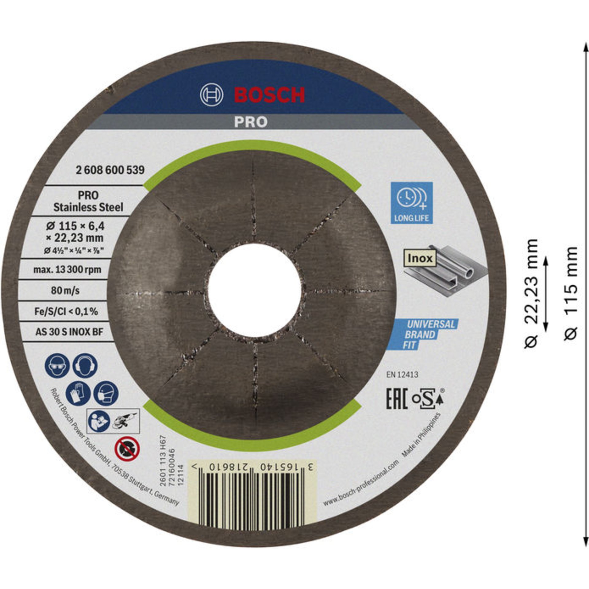 PRO Stainless Steel Schruppscheibe, 115 x 6 x 22,23 mm