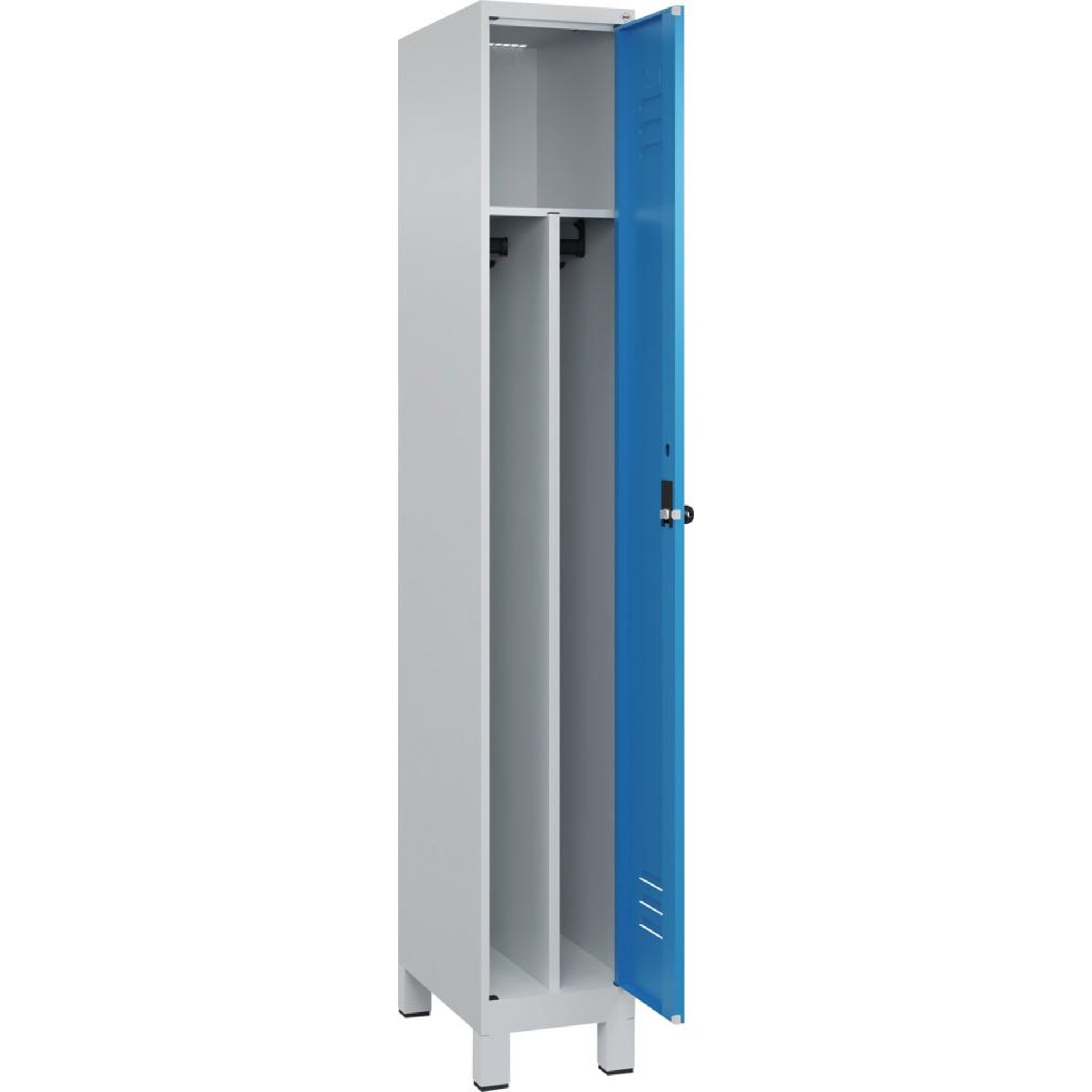 Gard.-Schrank TW CLASSIC B300xT500xH1950 mm RAL 7035/5012, 1 Abteil mit 100 mm hohen Füßen