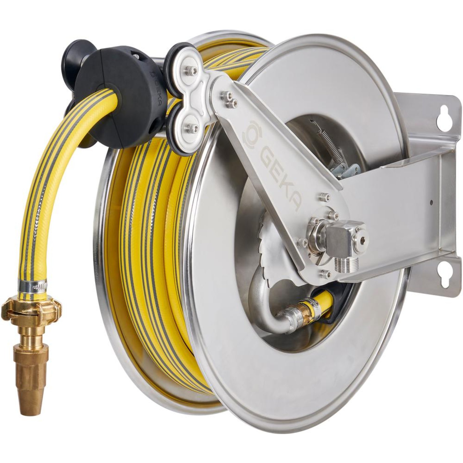 GEKA plus automatischer Schlauchaufroller EA15SK,Edelstahl, inkl. 12,5m PVC-Schlauch 3/4" & Arm.