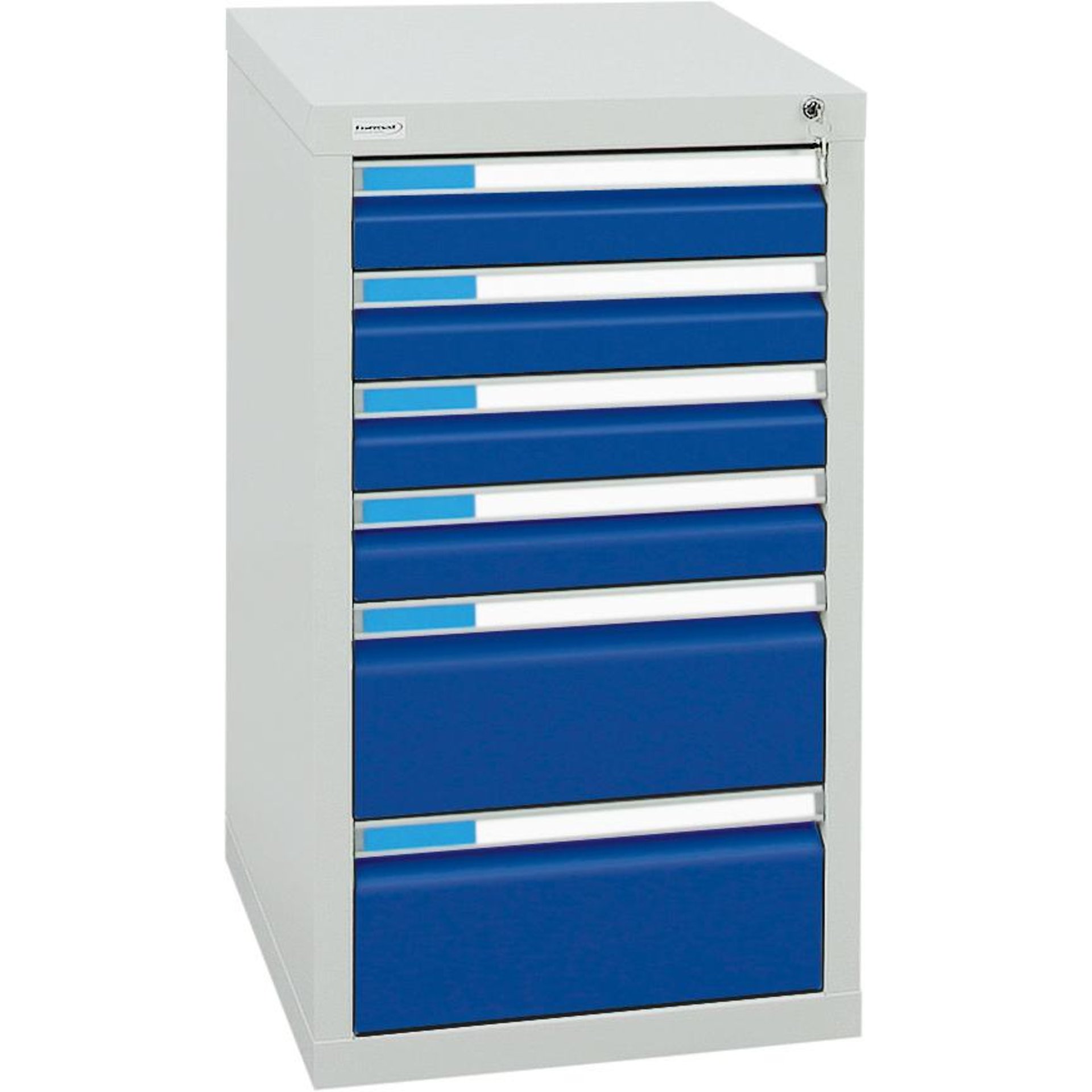 Format Schubladenschrank B500xT500xH900mm RAL 7035/5010 6 Schubladen 75kg