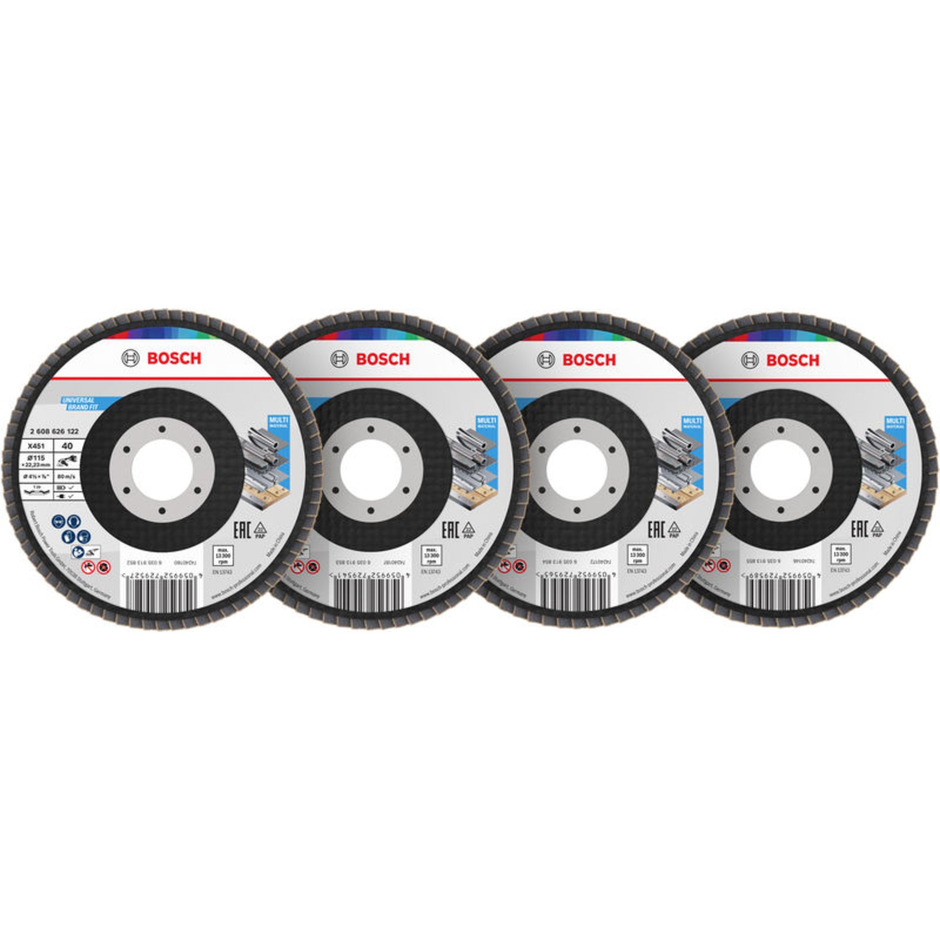 X451 Fächerschleifscheiben Set, 115 x 22,23 mm, K40/K60/K80/K120, Z29, 15-tlg