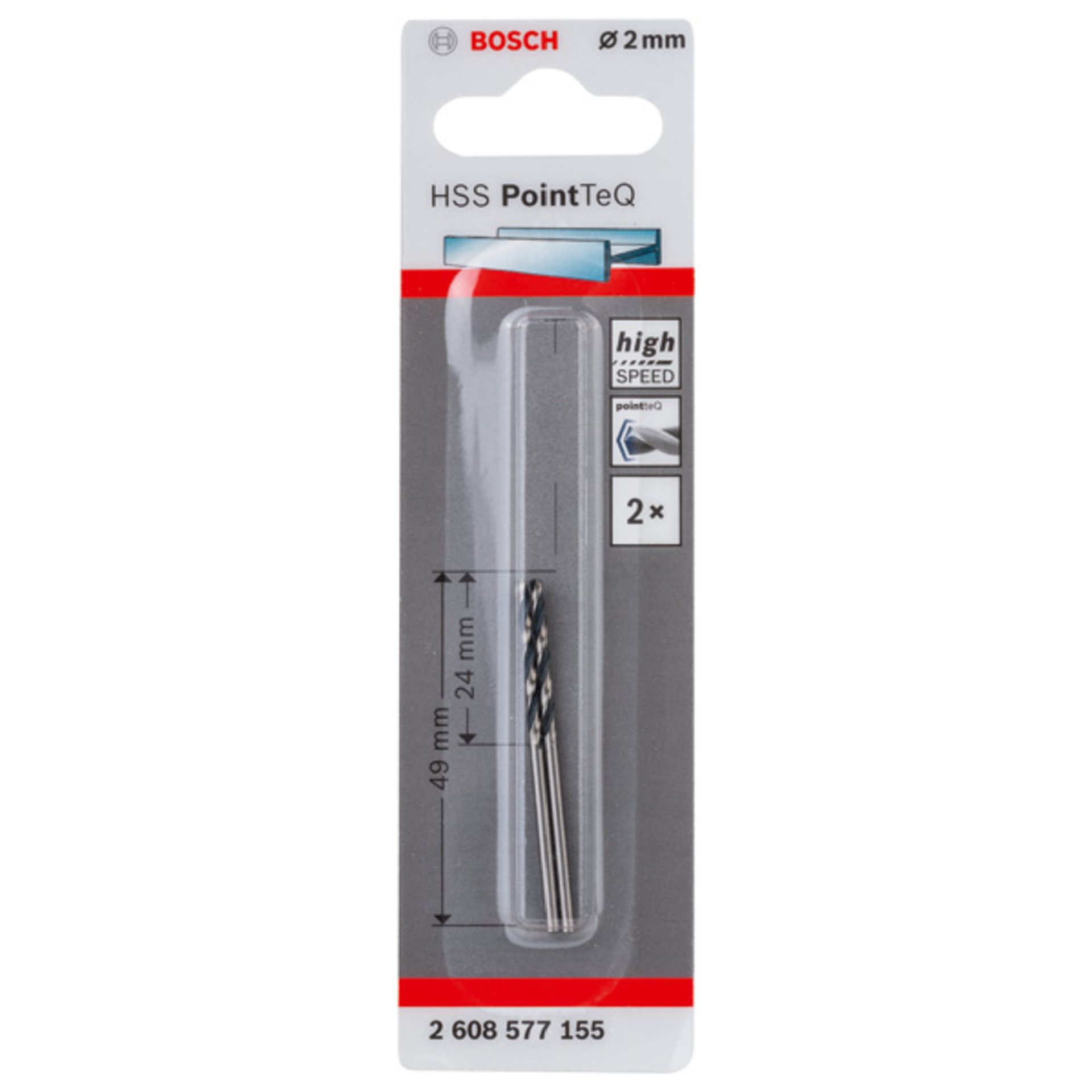 Metallspiralbohrer HSS PointTeQ, DIN 338, 2,0 mm, 2er-Pack
