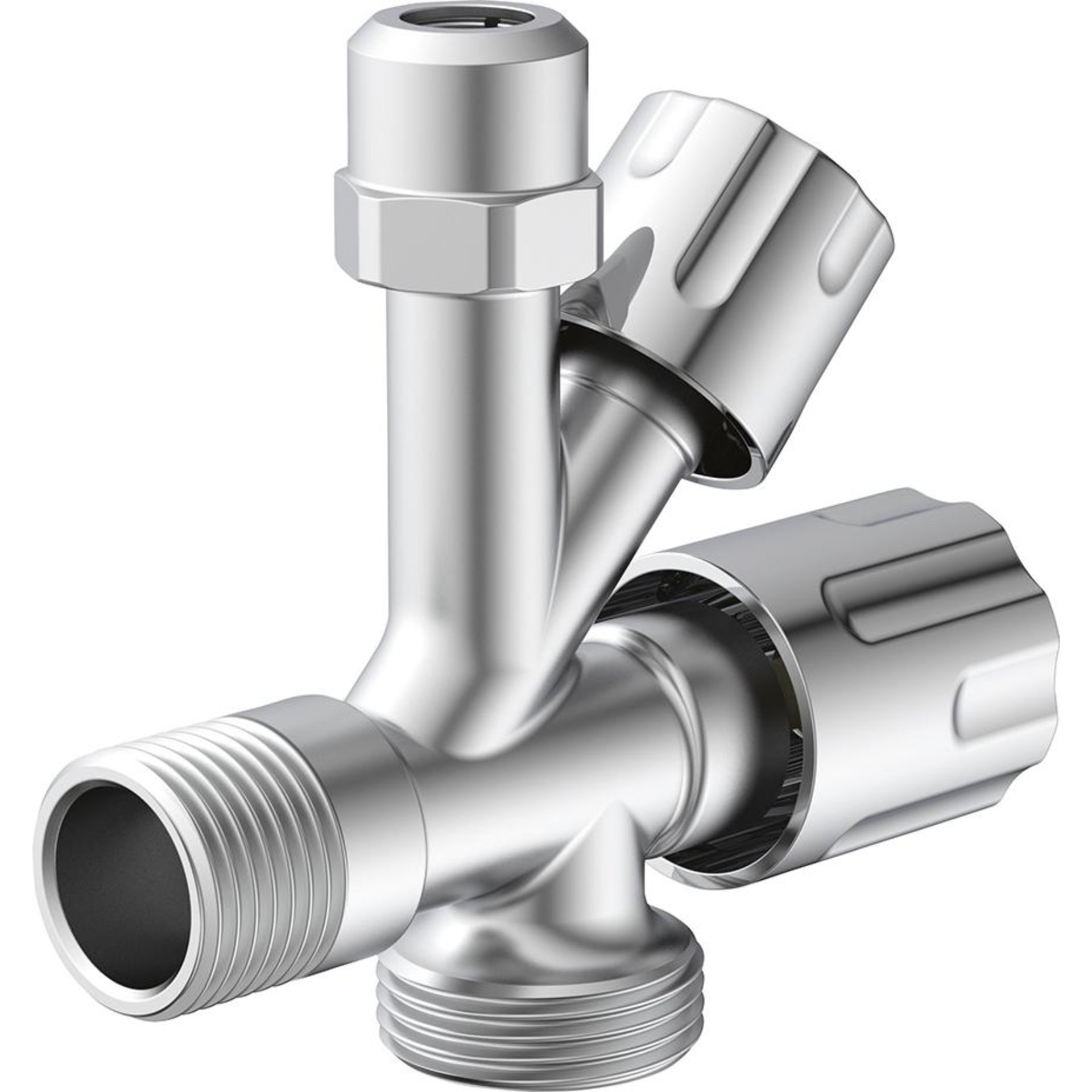 Geräte-Eckventil, 1/2"AG , x 3/4"AG x 3/8"AG x 10 mmQ