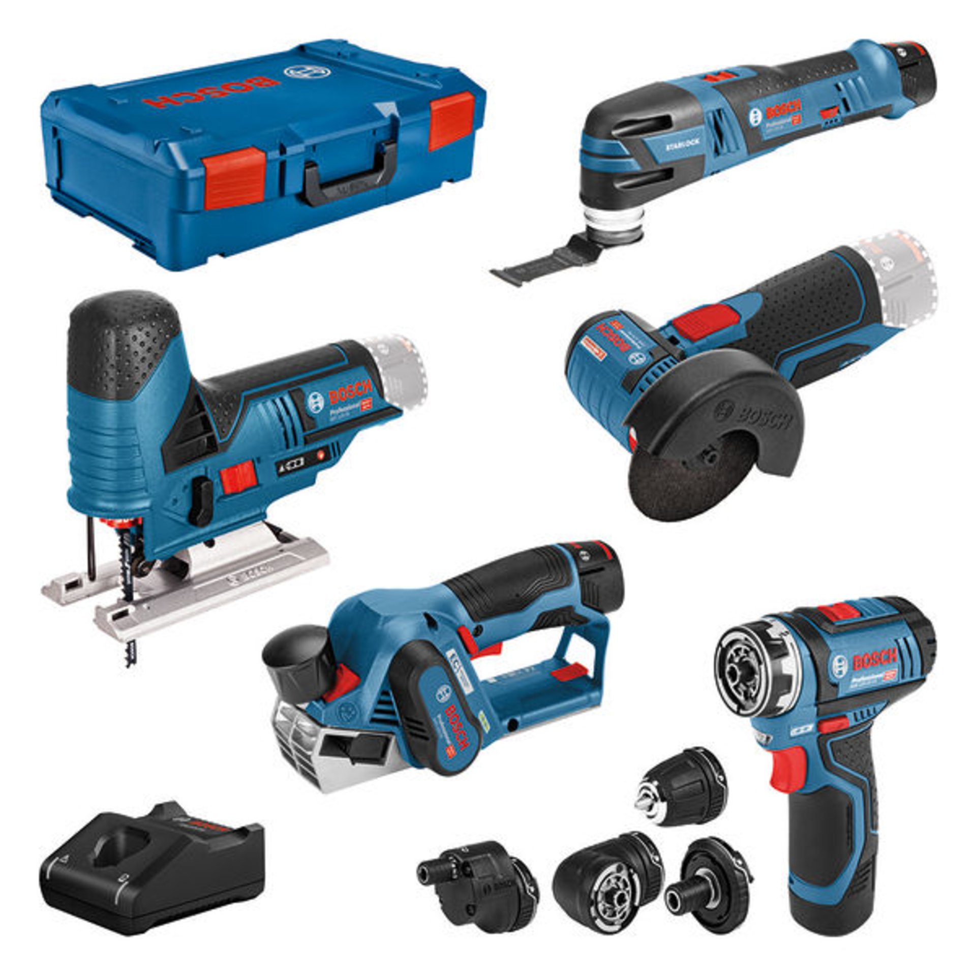 Combo Kit Set mit 5 12V-Werkzeugen: GSR (FC)+GOP+GHO+GWS+GST+3x GBA+GAL+XL-BOXX