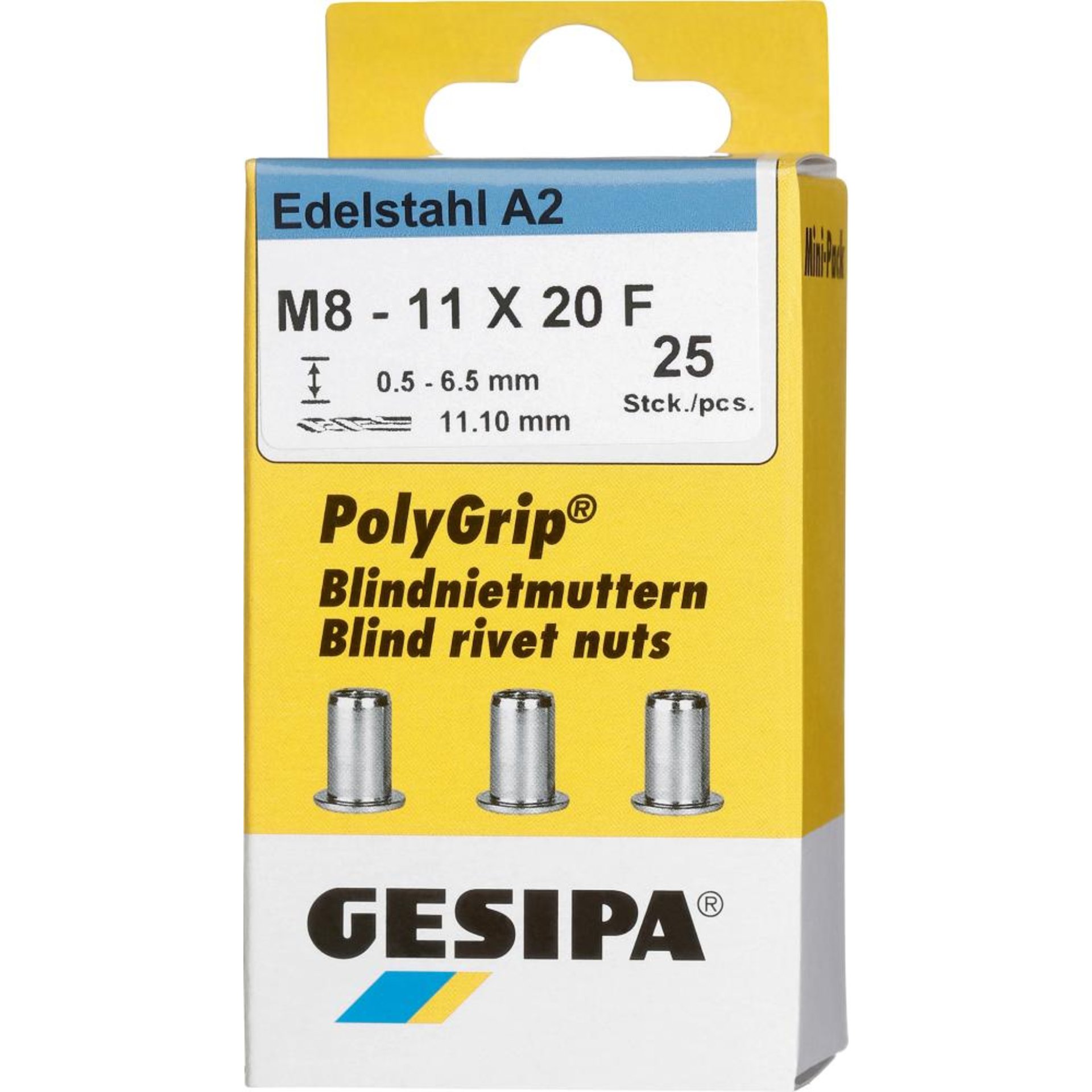 Bl.Nietm. VA Minipack Polygrip A2 M8 x 11 x 20