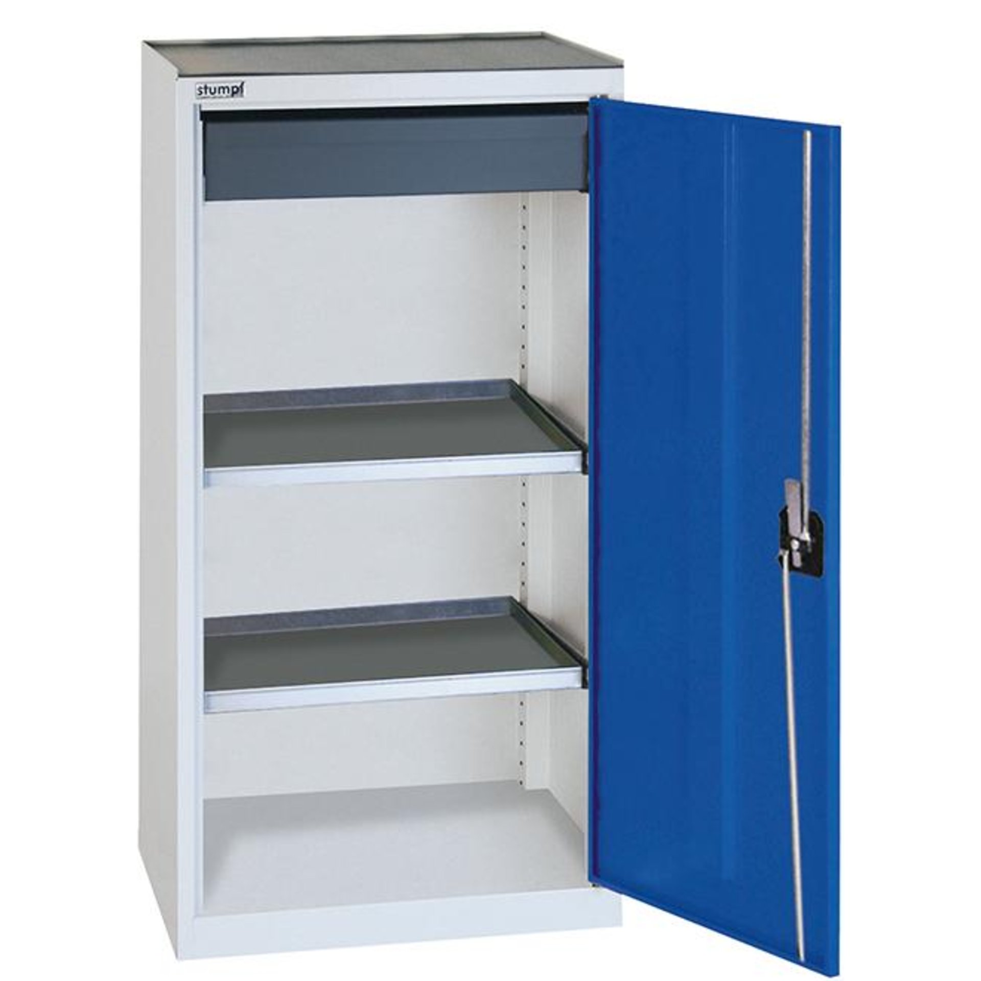 Beistellschrank B500xT500xH1000 mm RAL 7035/5010 1 Schublade, 2 Wannen