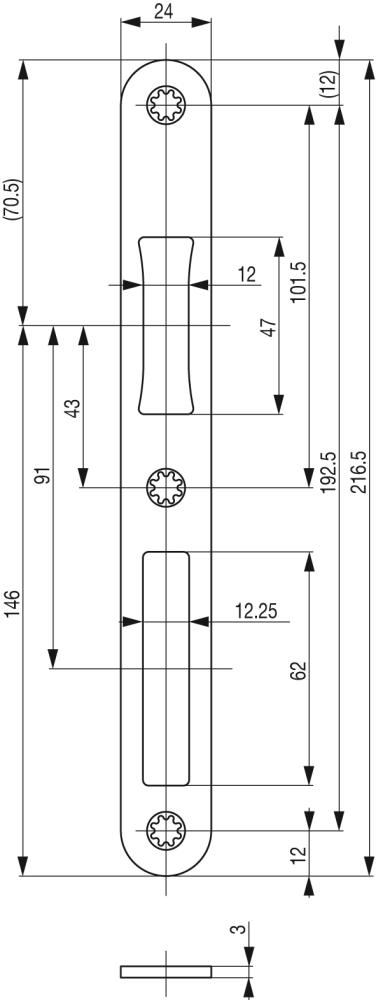 BKS Flachschließblech, B-90000, ER, 24x216mm kantig, DIN Links-Rechts,edelstahl,matt